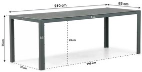 Tuinset 6 personen 210 cm Aluminium/textileen Grijs Domani Furniture Carino/Venustas