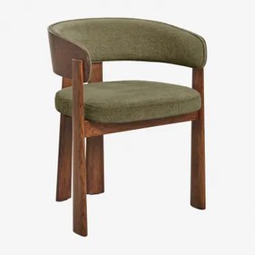 Pack Van 2 Eikenhouten Eetkamerstoelen Met Bekleding Olea Donker Eiken Bruin & Groene Chenille Army - Sklum