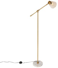 Art Deco vloerlamp brons met marmer en amber glas - Nina