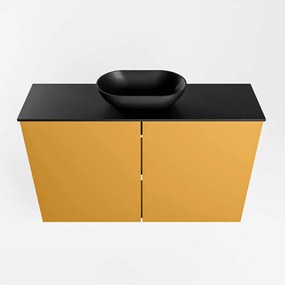 Mondiaz Fowy toiletmeubel 80cm ocher met zwarte waskom midden en kraangat