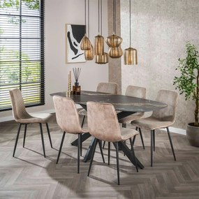Ovale Eettafel Marmerlook Zwart Goud - 180 X 90cm.