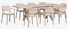 Uitschuifbare Rechthoekige Tafel 180-240x90 Cm Van Aluminium Karena En 8 Stapelbare Tuinstoelen Met Armleuningen Omara Moka Bruin - Sklum