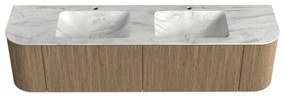 Mondiaz Kurve-dlux 180cm badmeubel ronding links/rechts dusk met 2 lades en deuren en wastafel leaf dubbel 2 kraangaten opalo