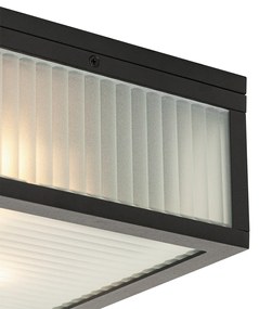 Buiten plafondlamp zwart met ribbel glas 2-lichts IP44 - Charlois Modern E27 IP44 Buitenverlichting vierkant