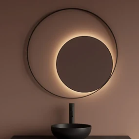 Gliss Design Kosmos spiegel rond met cirkel 90cm mat zwart met handsensor