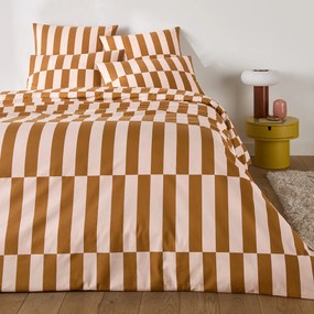 Kussensloop in 50% gerecycled katoen, geometrische print, TABAKA CARAMEL