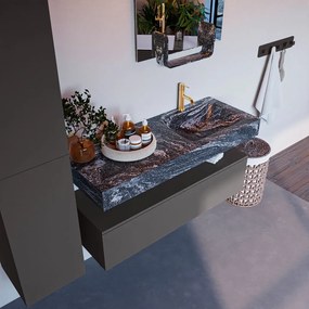 Mondiaz Alan DLux badmeubel 120cm dark grey 1 lade met wastafel lava rechts 1 kraangat