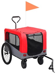vidaXL Huisdierenfietskar 2-in-1 aanhanger loopwagen rood en grijs