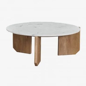 Ronde Salontafel Van Natuursteen En Mangohout Lavinia Wit Marmer Banswara & Mangohout & Ø85 Cm - Sklum