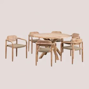Set Van Ronde Tafel (ø120 Cm) En 6 Tuinstoelen Met Armleuningen In Hout Naele Bruin - Tarwe - Sklum