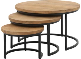 Goossens Salontafel Jelle Xl rond, hout mango bruin, urban industrieel, 73 x 44 x 73 cm