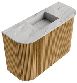 Mondiaz Joya DLux 65cm toiletmeubel ronding links/rechts oak met wastafel faye midden zonder kraangat glace