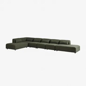 6-delige Modulaire Hoekbank Met Dubbele Chaise Longue Fogler Teddystof Saliegroen - Sklum