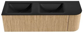 Mondiaz Kurve 145cm badmeubel ronding rechts oak met 1 lade en deur en wastafel cloud dubbel/links 2 kraangaten urban