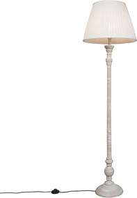 Smart vloerlamp grijs met plissé kap wit incl. Wifi A60 - Classico