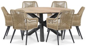 Tuinset Ronde Tuintafel 6 personen 150 cm Aluminium/wicker Taupe  Coco Vedra/Fabriano