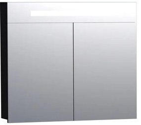 Saniclass 2.0 Spiegelkast - 80x70x15cm - verlichting geintegreerd - 2 links- en rechtsdraaiende spiegeldeuren - MDF - mat zwart 7322
