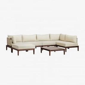Tuinset Met 5-delige Modulaire Hoekbank, Salontafel En Poef In Acacia Giulia Beige – Crème - Sklum