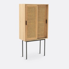 Eiken dressoir met fineer, 2 deuren met rieten panelen, Waska