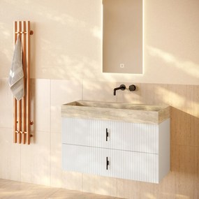Muebles Murcia badmeubel ribbelfront 100cm wit mat met White Travertin wastafel zonder kraangat