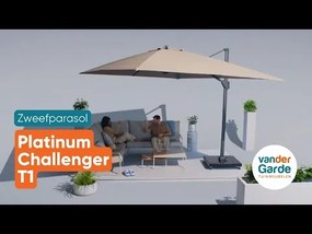 Platinum Challenger zweefparasol T1 Premium 4x3 m. - Champagne Teak - met ingraafvoet en hoes