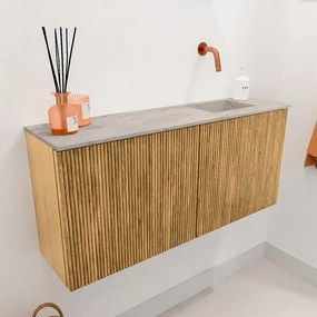 Mondiaz Joya DLux 90cm toiletmeubel oak met wastafel faye rechts zonder kraangat glace