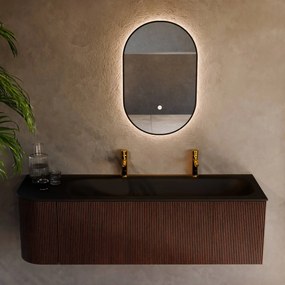 Mondiaz Kurve 145cm badmeubel ronding links ruby met 1 lade en deur en wastafel big large rechts 2 kraangaten urban