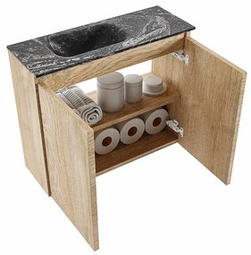 Mondiaz Ture DLux toiletmeubel 60cm washed oak met wastafel lava links zonder kraangat