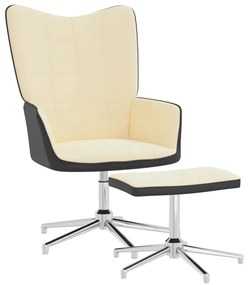 vidaXL Relaxstoel met voetenbank fluweel en PVC crèmewit