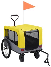 vidaXL Huisdierenfietskar 2-in-1 aanhanger loopwagen geel en grijs