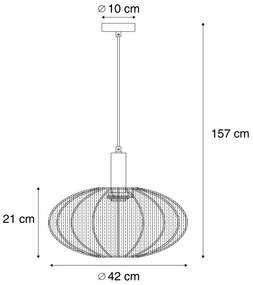 Japandi hanglamp beige met stoffen kap - BidaJapandi E27 Scandinavisch rond Binnenverlichting Lamp