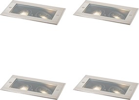 Set van 4 moderne grondspots staal 2-lichts verstelbaar IP65 - Oneon