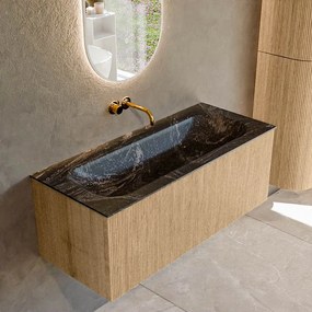 Mondiaz Kurve-dlux 110cm badmeubel oak met 1 lade en wastafel big medium midden zonder kraangat lava