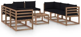 vidaXL 9-delige Loungeset met zwarte kussens