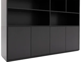 Goossens Basic Buffetkast Madrid, 4 dichte deuren 8 open vakken, zwart melamine, 184 x 191 x 45 cm, elegant chic