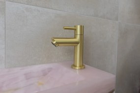 Saniclear Pink Onyx fonteinset met rechte kraan in geborsteld messing