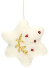 Kersthanger ster, vilt, wit, ca. 5,5 cm