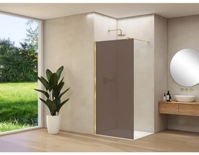 Van Rijn Products ST01 vaste wand - 118x200cm - brons rookglas - - dikte 8mm - stabilisatiestang - muurprofiel - Messing Geborsteld ST01500120BRSBM
