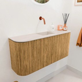 Mondiaz Joya DLux 95cm toiletmeubel ronding links/rechts oak met wastafel faye midden zonder kraangat meli