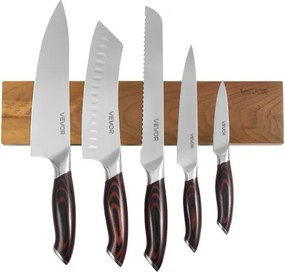 VEVOR 6-delige messenset. Keukenmessenset met magnetische messenhouder, messen gemaakt van hoogwaardig roestvrij staal, keukenbestek met ergonomische en breukbestendige handgreep, magnetische strip in walnootlook.