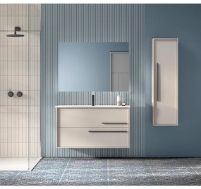 Saniclass Prime Essential Badkamermeubelset - 100x55x46cm - 1 ovale wasbak wit - 1 kraangat - 2 lades - rechthoekige spiegel - mat cotton (beige) SW892667/SW718718/SW724612