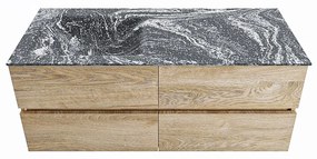 Mondiaz Vica DLux badmeubel 120cm washed oak 4 lades met wastafel lava links 1 kraangat