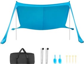 VEVOR strandtent met zonbescherming (UPF 50+) 3,4 x 3,4 x 2 m, strandtent met steunpalen, zandschepjes en draagtas, draagbare zonnescherm voor gezinsuitjes, kamperen, vissen, blauw