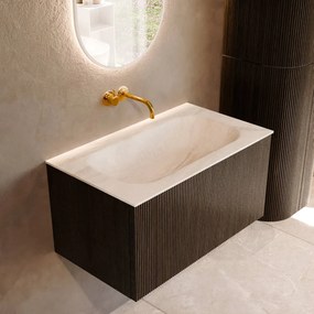 Mondiaz Kurve-dlux 80cm badmeubel shadow met 1 lade en wastafel big small midden zonder kraangat ostra