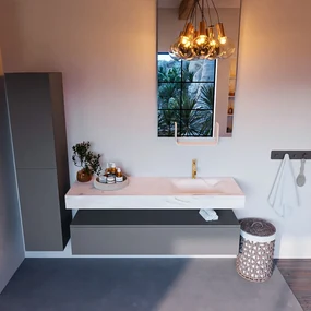 Mondiaz Alan DLux badmeubel 150cm plata 1 lade met wastafel ostra rechts 1 kraangat