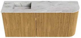 Mondiaz Joya DLux 90cm toiletmeubel ronding rechts oak met wastafel faye links zonder kraangat glace