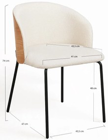 Glacia stoel witte stof met gestoffeerde houten rugleuning