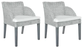 vidaXL Eetkamerstoelen 2 st met kussens natuurlijk rattan grijs