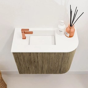 Mondiaz Joya 50cm toiletmeubel ronding rechts dusk met wastafel faye links 1 kraangat talc