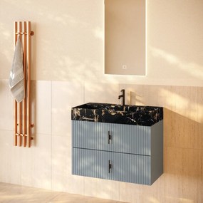 Muebles Murcia badmeubel ribbelfront 80cm baby blauw met Portoro Gold wastafel met kraangat